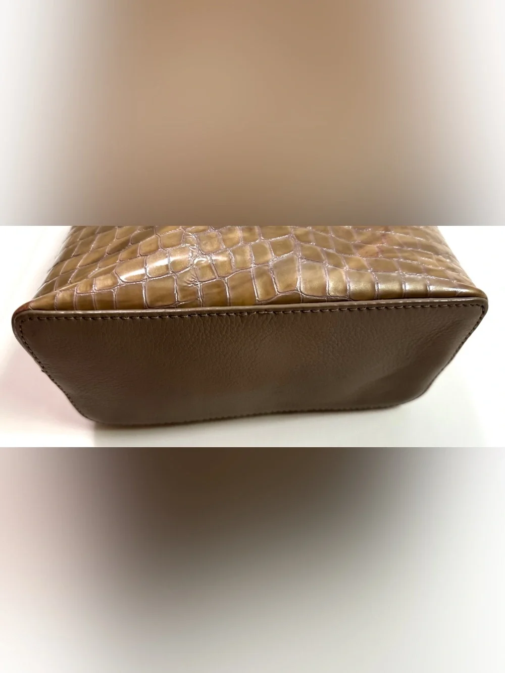 Brighton Cherie Croc Embossed Patent Leather Shoulder Bag Taupe